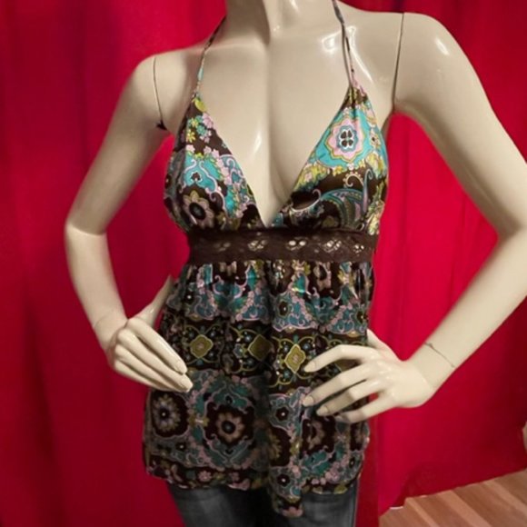 Alice & Trixie Paisley Print Silk Halter Top Size Small - Picture 3 of 7
